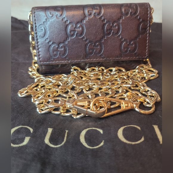 Gucci Handbags - GUCCI Guccissima GG Dark Brown logo print leather Key Case (2006)